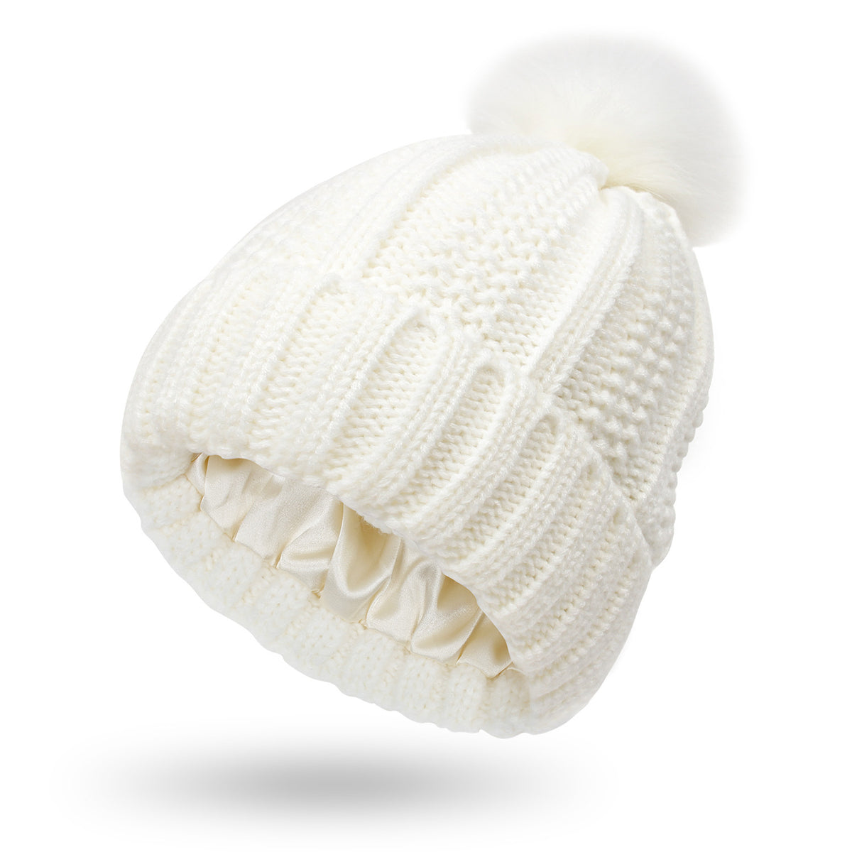 Chunky knit beanie with faux fur pom pom