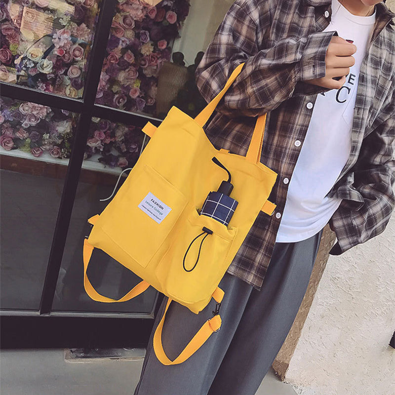 Canvas tote bag with front pockets