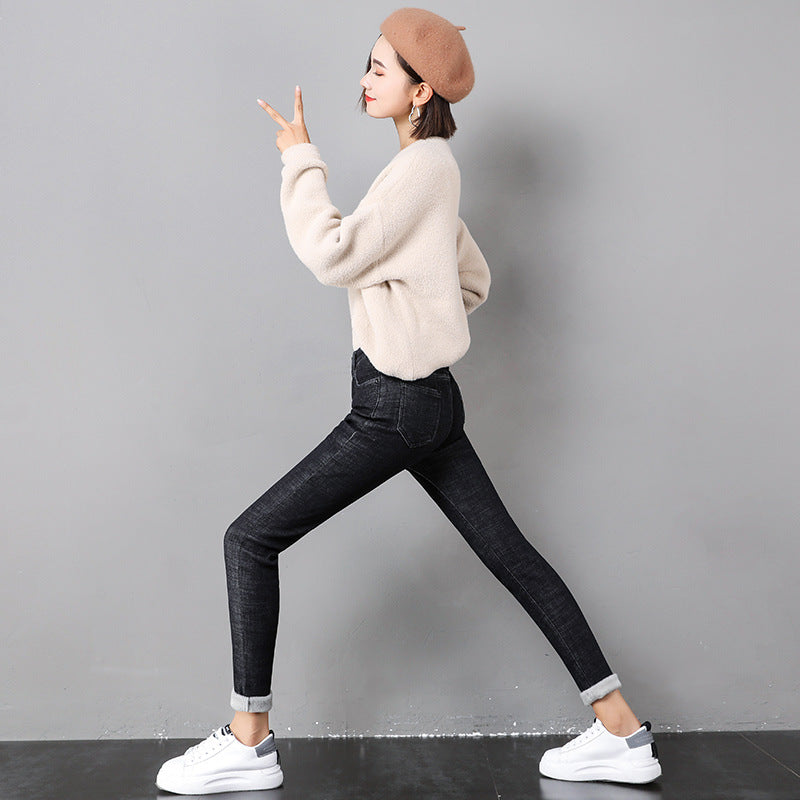 Woman in fleece-lined skinny jeans