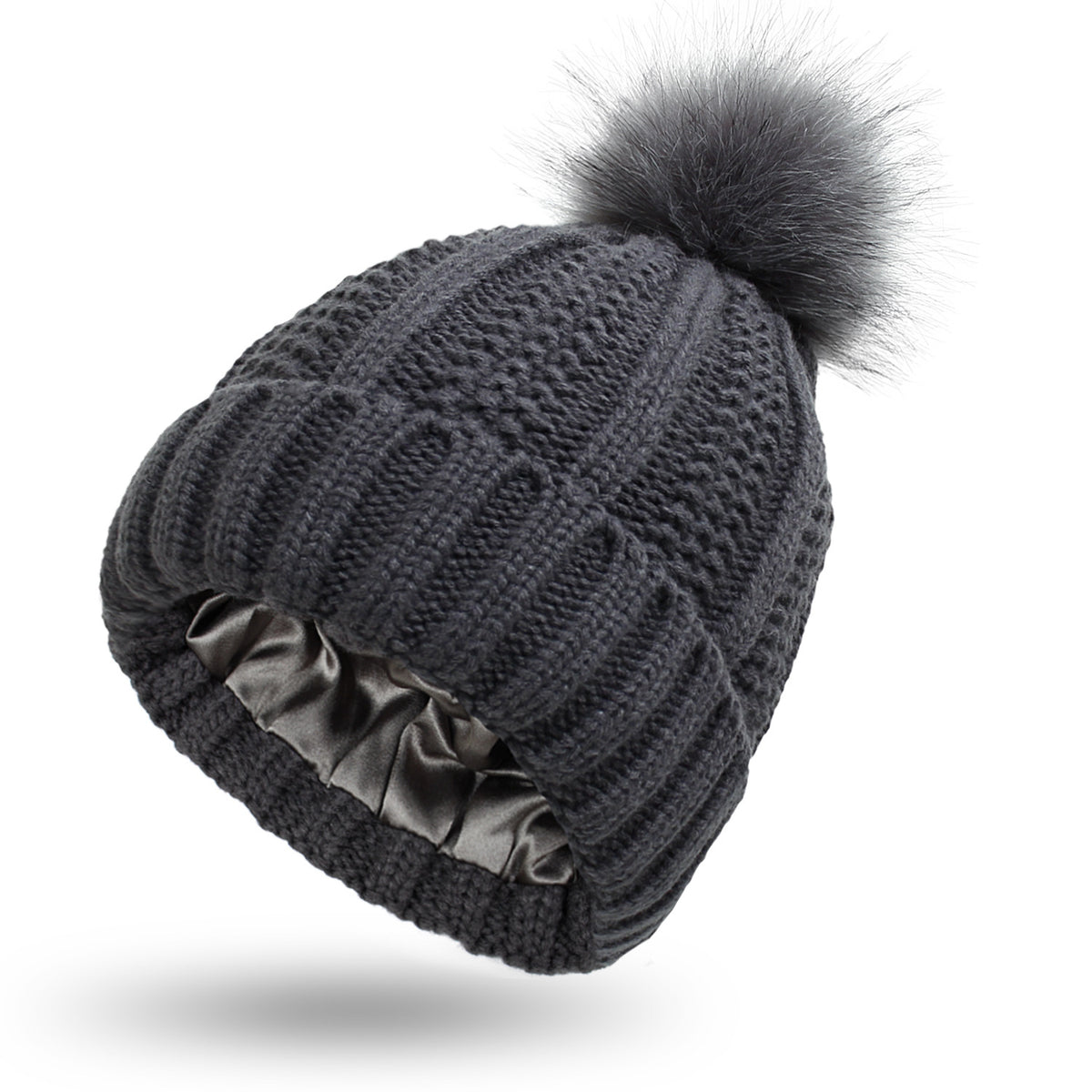 Chunky knit beanie with faux fur pom pom