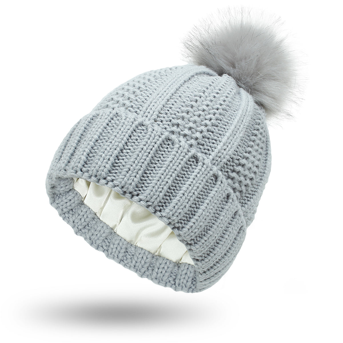Chunky knit beanie with faux fur pom pom