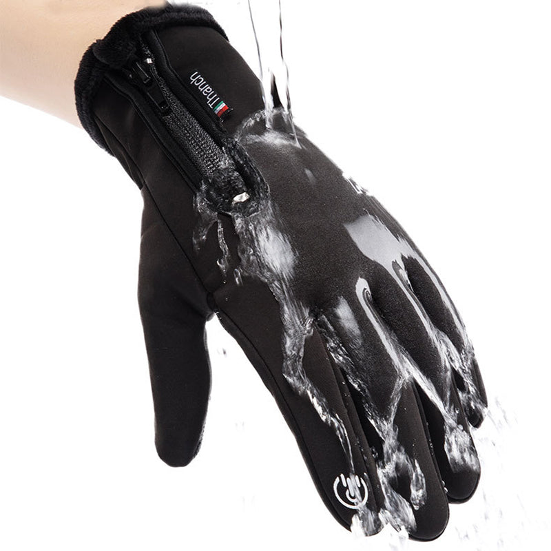 Waterproof winter gloves with zip pocket
