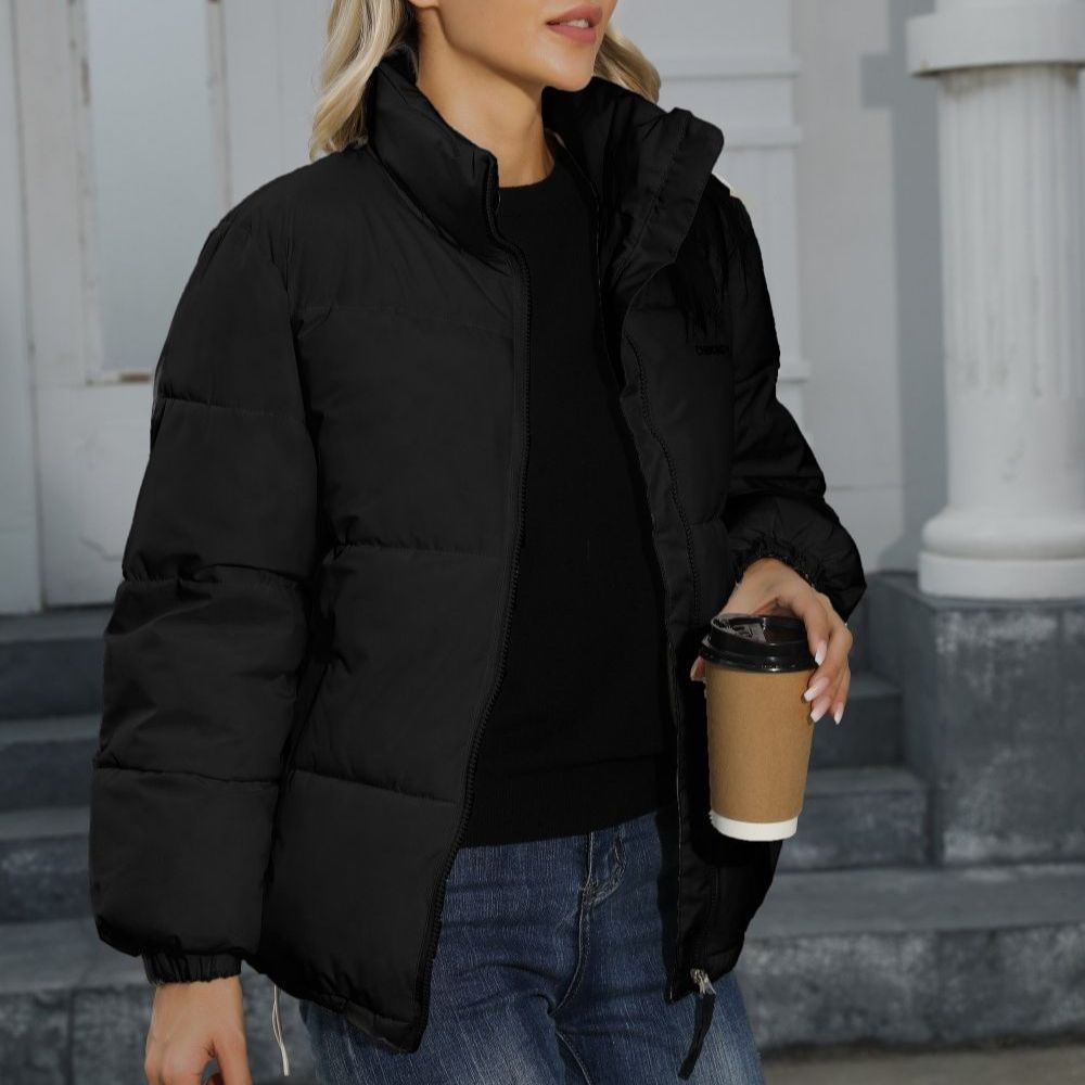 Woman wearing a padded puffer jacket