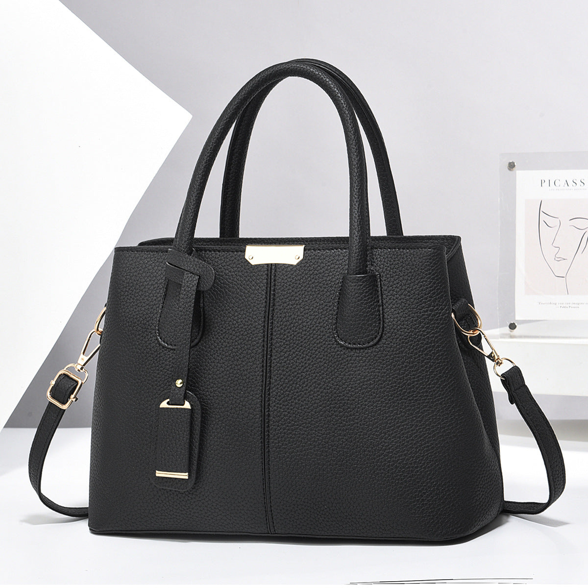 Structured faux leather tote handbag