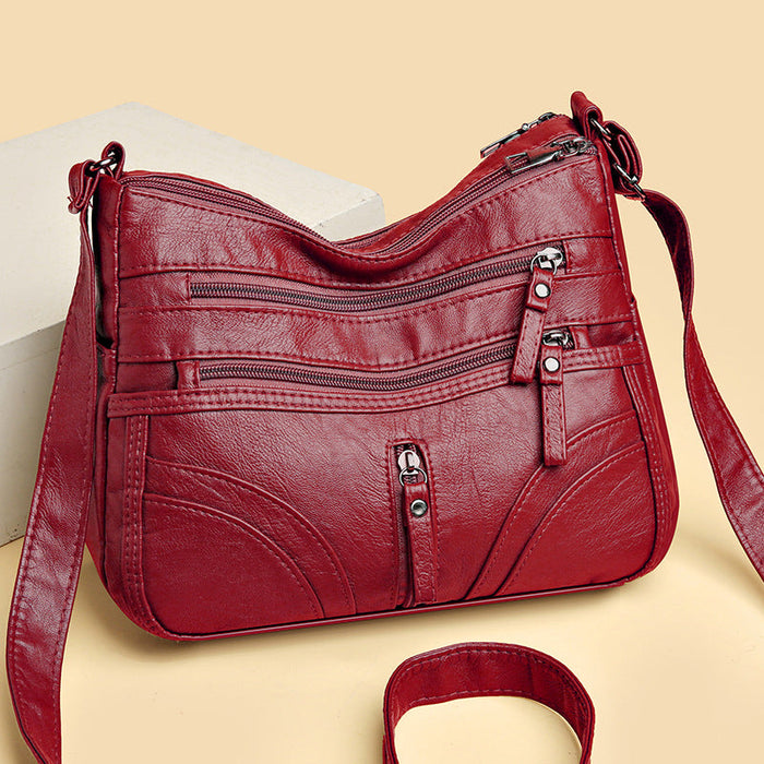 Women's Shoulder Bag with Multi-Zip Front Pockets