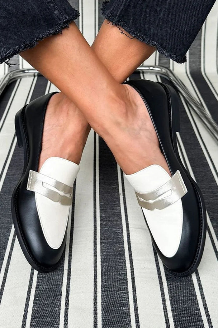 Women's Two-Tone Loafers with Metallic Buckle Detail