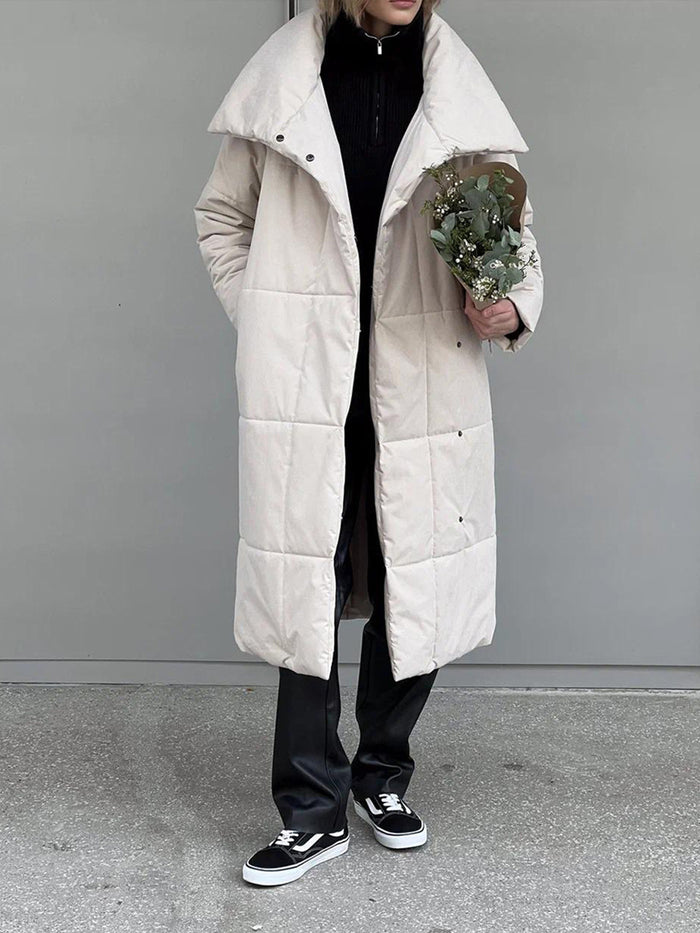 Phoebe | Long quilted coat with shawl collar and tie belt