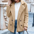 Woman in double-breasted teddy fleece coat