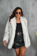 Woman in a long fluffy faux fur coat