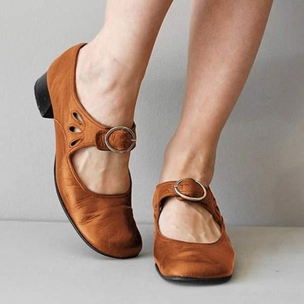 Women's Mary Jane Leather Shoes with Block Heel