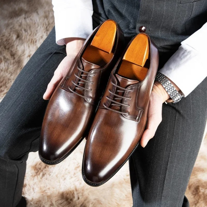 Men's Lace-Up Derby Shoes Polished Leather Formal