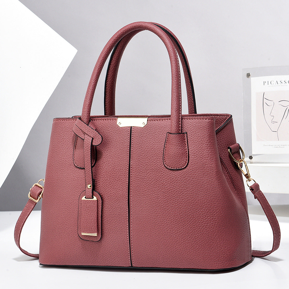 Structured faux leather tote handbag