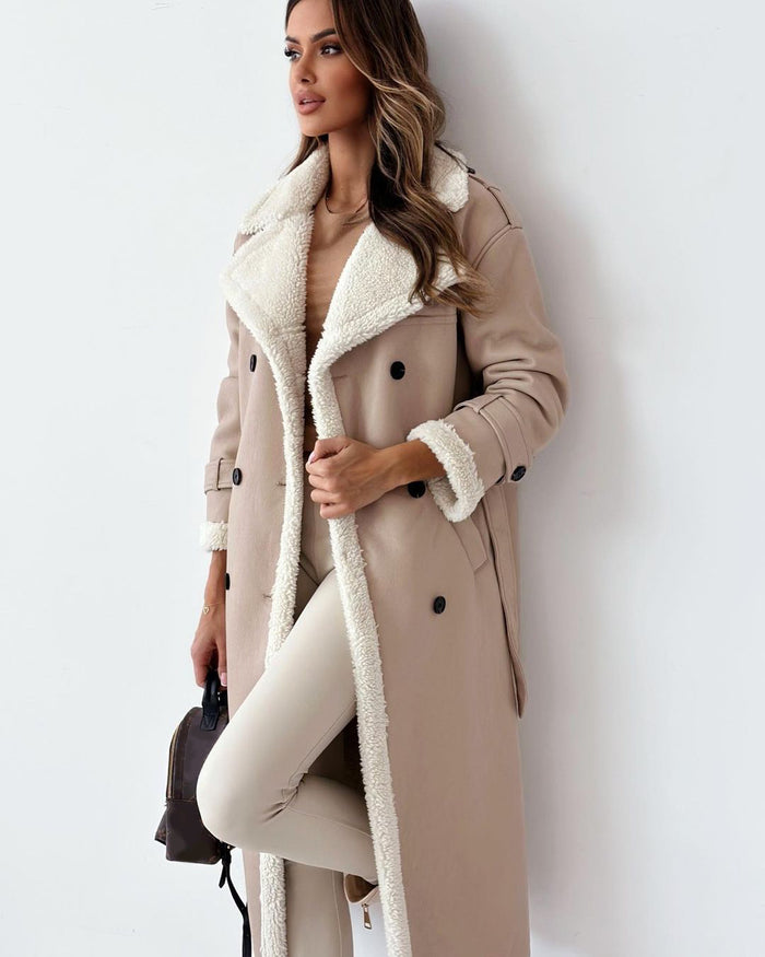 Evie | Long double-breasted coat with belt and wide lapels