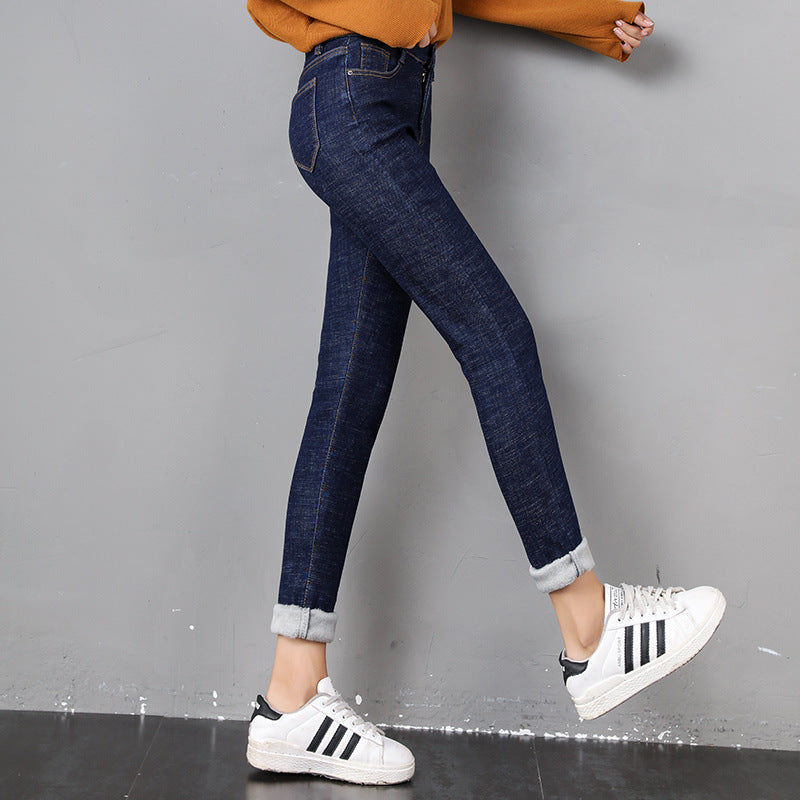 Woman in fleece-lined skinny jeans