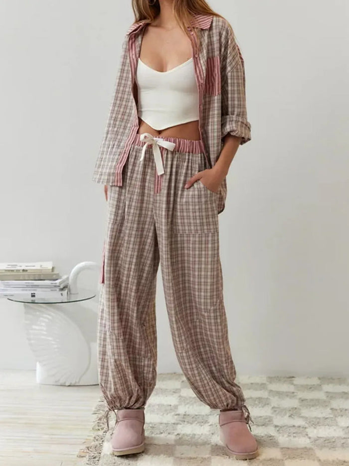 Women's Checked Pyjama Set with Drawstring Trousers