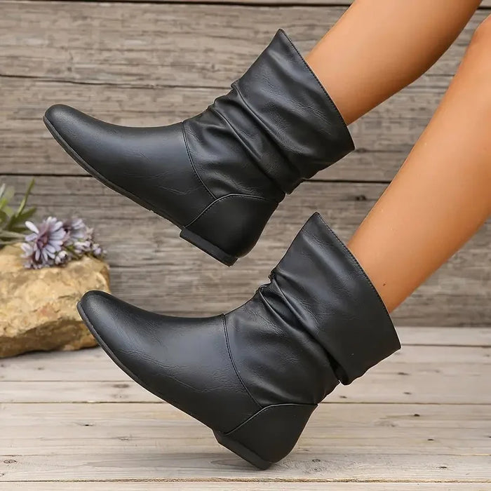 Women's Slouch Ankle Boots with Flat Sole