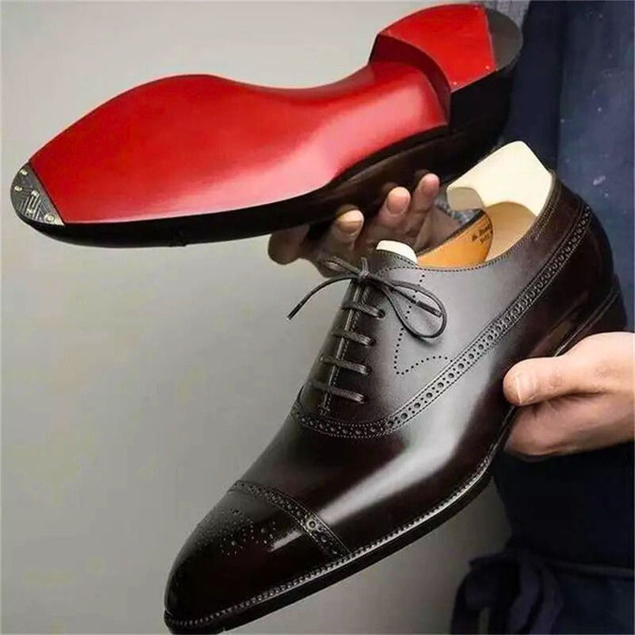 Men's Brogue Oxford Shoes Cap-Toe Lace-Up Formal