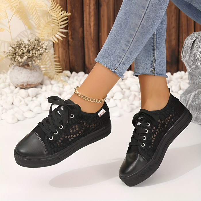 Women's Lace Platform Trainers with Lace-Up Closure