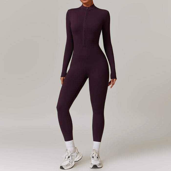 Lottie | Zip-front yoga jumpsuit with thumbholes