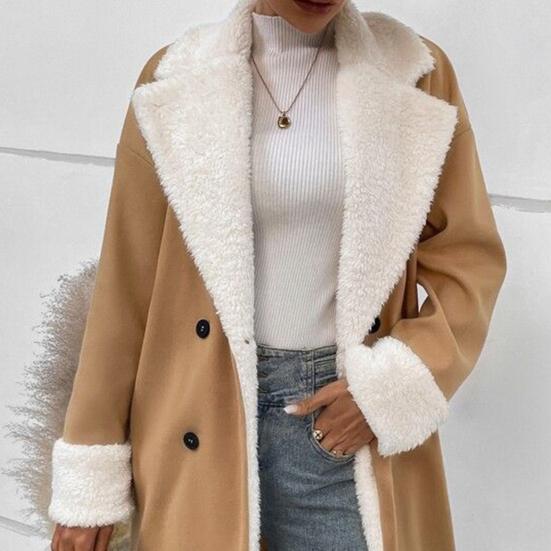 Women's Trench Coat with Faux Fur Lining and Lapel Collar