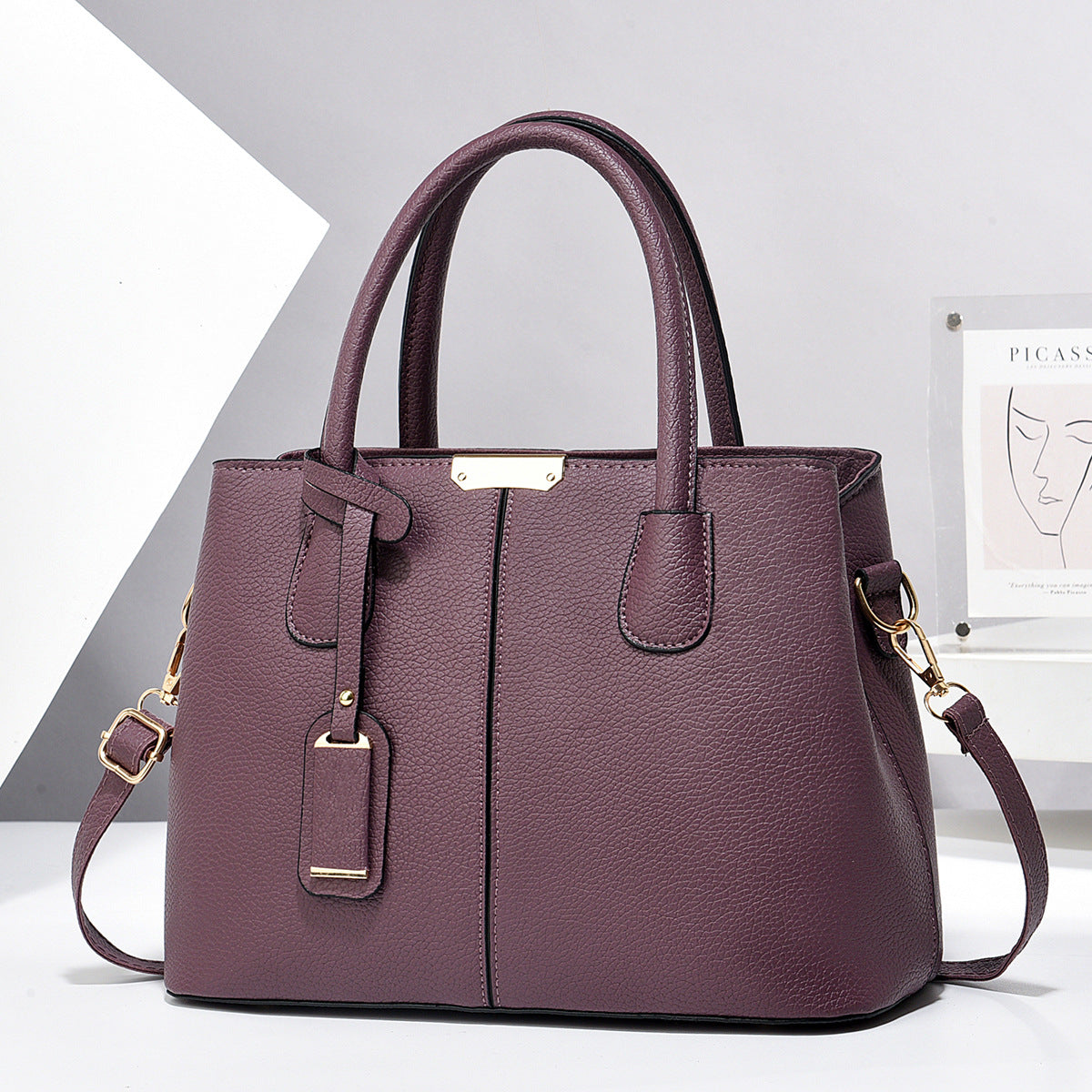 Structured faux leather tote handbag