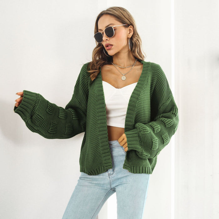Evie | Chunky knit cardigan with puff sleeves