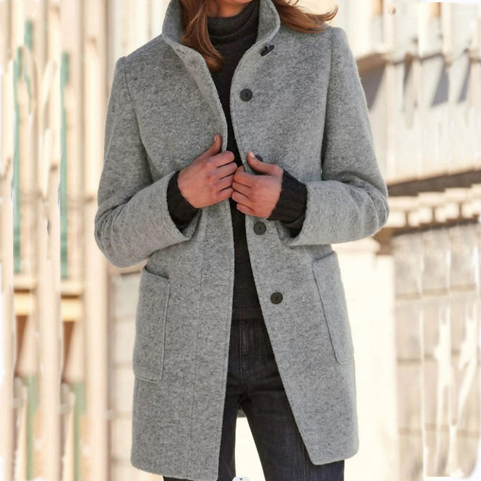 Freya | Stand collar coat with button front