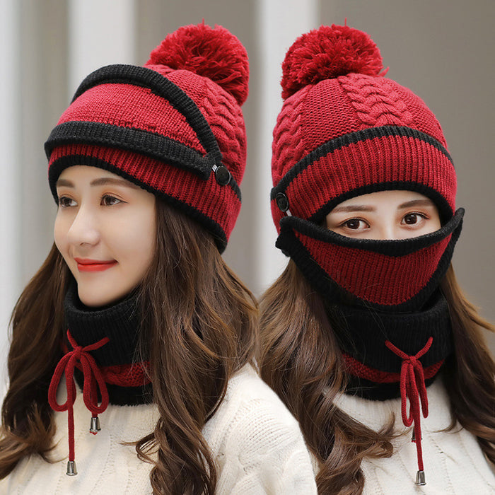 Phoebe | 3-piece knit set: bobble hat, mask and snood
