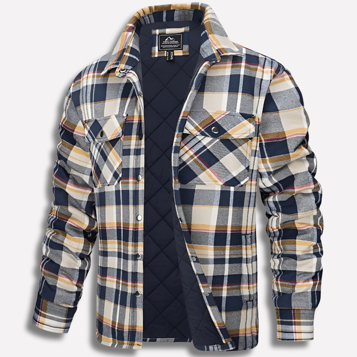 Men's Checked Quilted Shirt Jacket with Chest Pockets