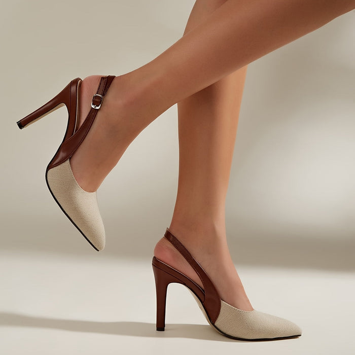 Women's Pointed-Toe Slingback Heels with Contrast Detail