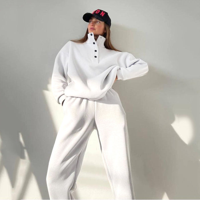 Lottie | Oversized fleece lounge set with half-button top