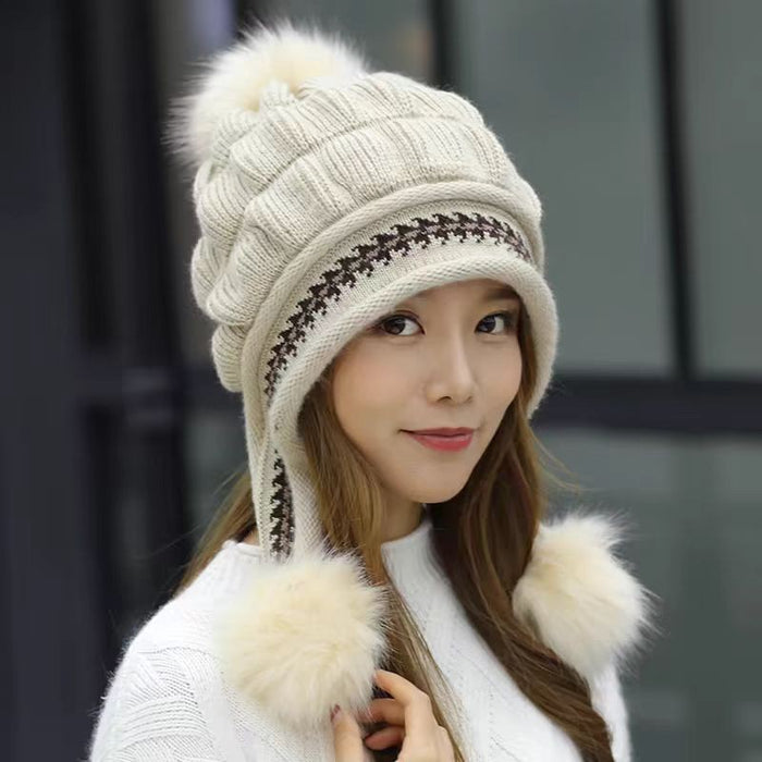 Millie | Knitted bobble hat with ear flaps and pompom