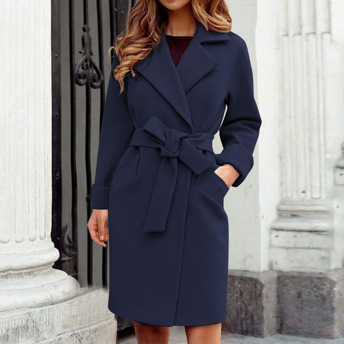 Women's Belted Trench Coat with Notched Lapels