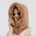 Knitted hood with faux fur trim