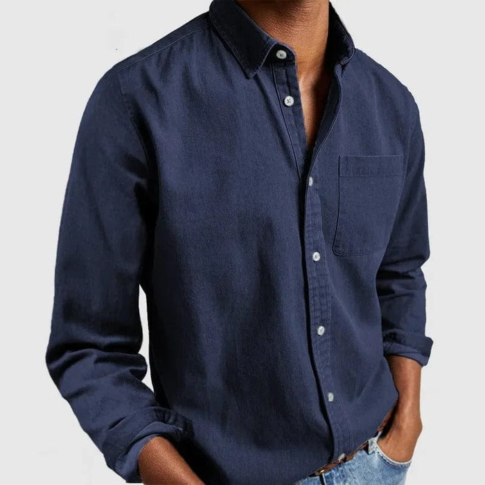 Men's Button-Up Casual Shirt Long Sleeve with Chest Pocket