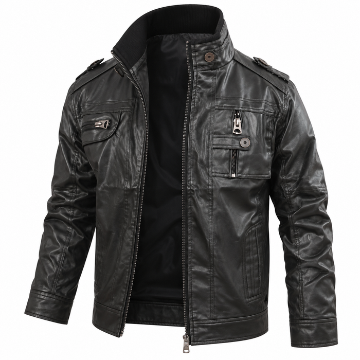 Men's Stand Collar Jacket with Multiple Zip Pockets