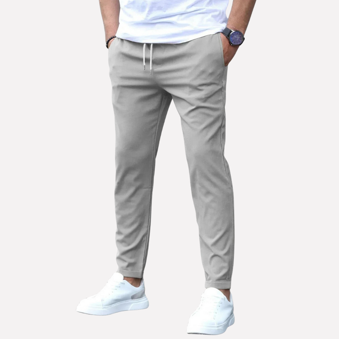 Men's Tapered Trousers with Drawstring and Flat Front