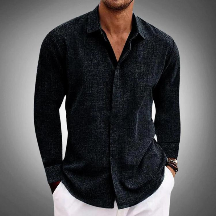 Men's Textured Long Sleeve Shirt with Collar