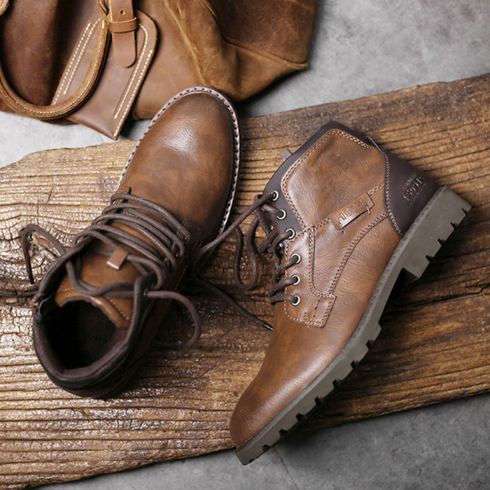 Men's Lace-Up Ankle Boots with Chunky Sole