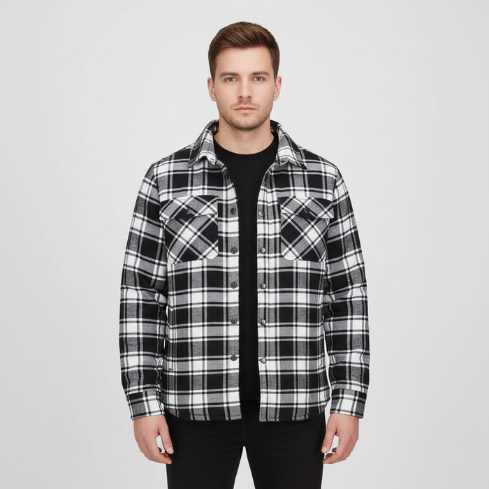 Men's Checked Flannel Shirt Jacket with Quilted Lining