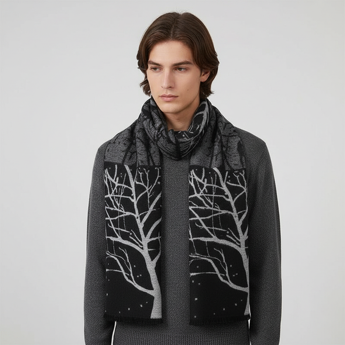 Men's Checked Scarf with Tree Pattern