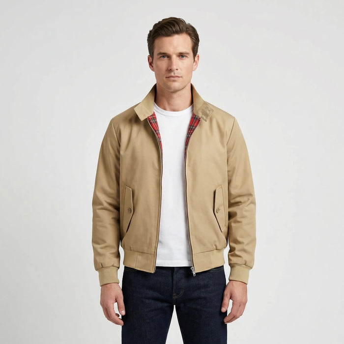 Men's Harrington Jacket with Ribbed Cuffs and Zip Front