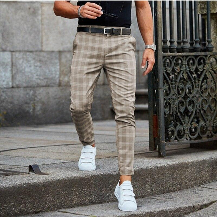 Men's Checked Slim Fit Chinos with Tapered Leg