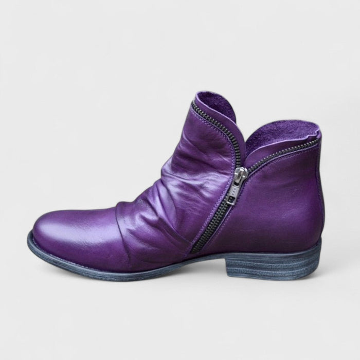Women's Ankle Boots with Side Zip and Low Block Heel