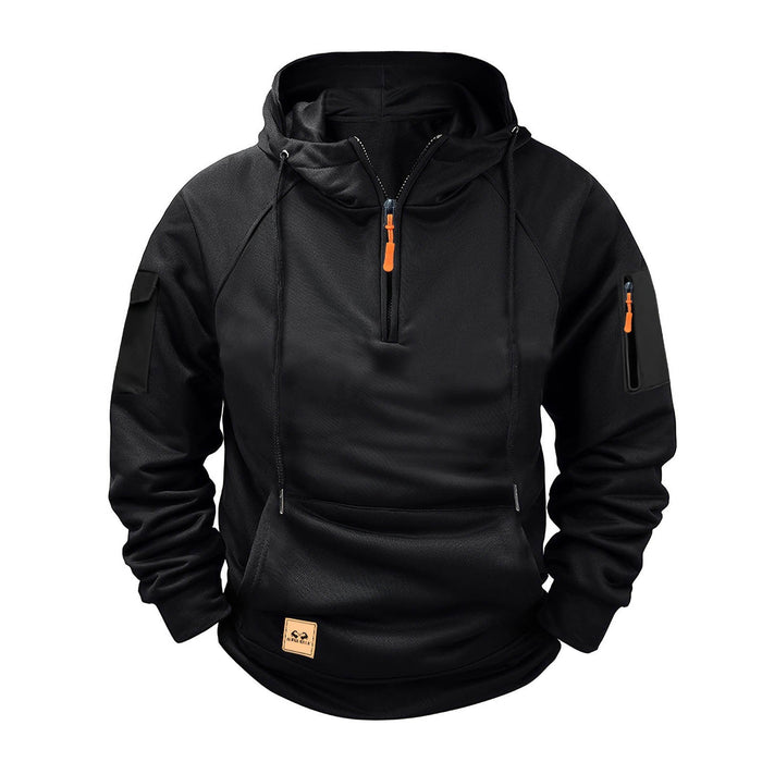 Men's Pullover Hoodie with Quarter-Zip and Kangaroo Pocket