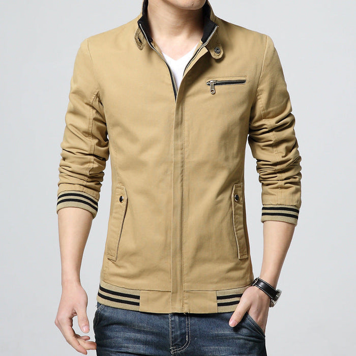 Men's Harrington Jacket with Stand Collar and Zip Pockets