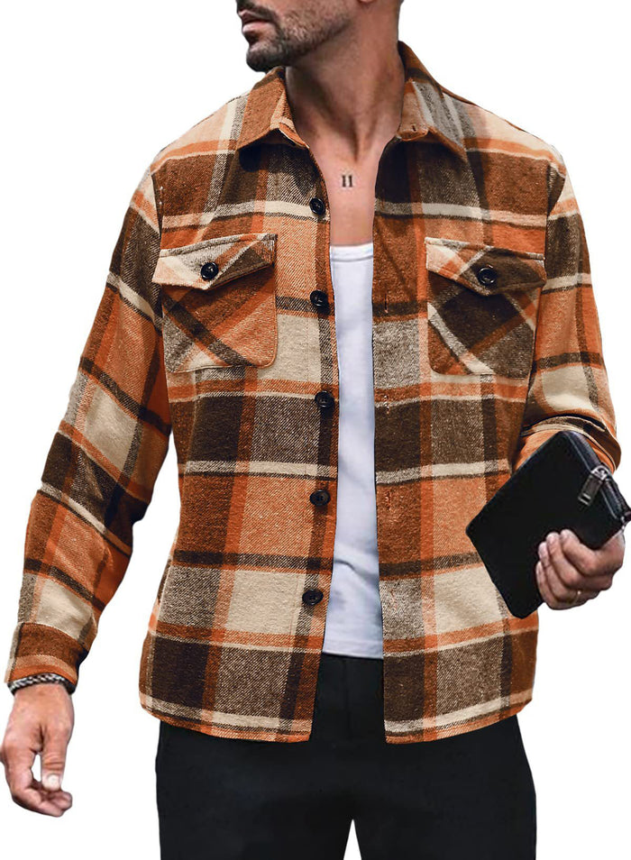 Men's Checked Flannel Overshirt with Chest Pockets