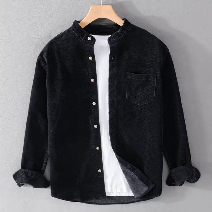 Men's Corduroy Mandarin Collar Shirt Button-Front