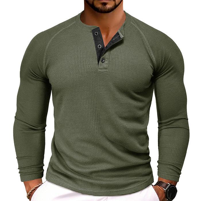 Men's Textured Henley Top with Raglan Sleeves