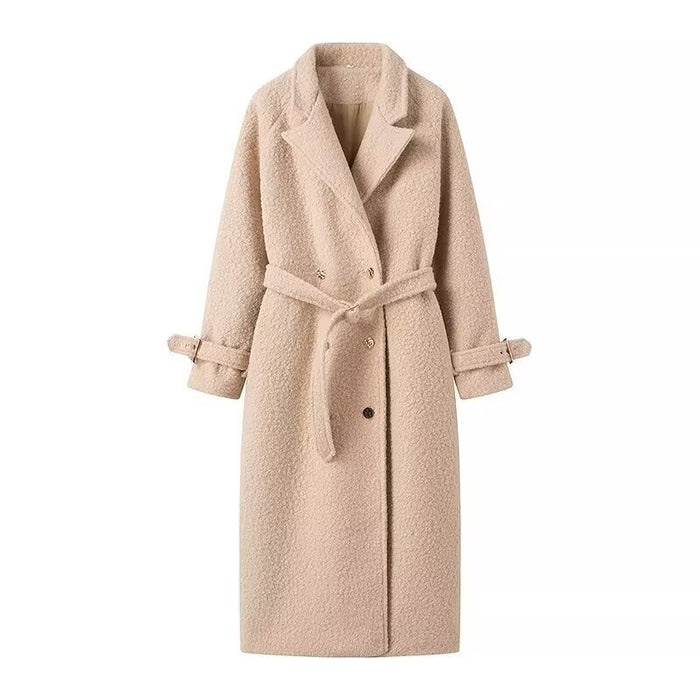 Women's Belted Teddy Coat Double-Breasted Lapel Collar